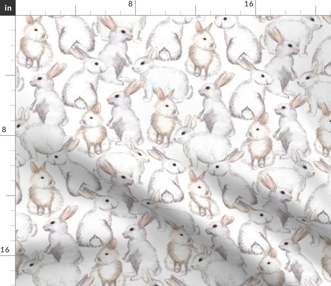 Watercolor White Rabbit Fabric White Rabbits by Svetlana - Etsy