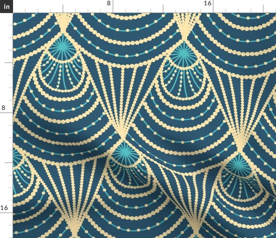 Art Deco Fabric Art Deco by Svetlana Prikhnenko 1920s Blue Gold