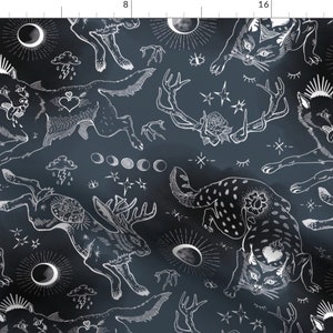 Constellations Fabric - Night Hunt By Appaloosa Designs - Nocturnal Animals Celestial Sun Moon Cotton Fabric By The Yard With Spoonflower