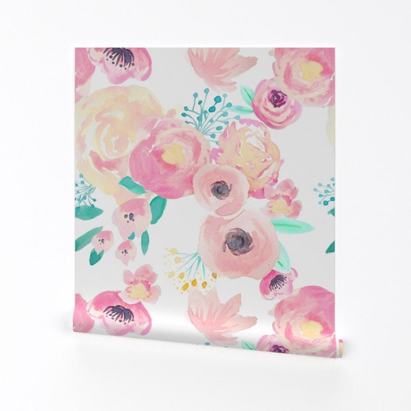 Papel pintado floral - Indy Bloom Blush Baby B de Indybloomdesign - Rollo de papel pintado autoadhesivo extraíble impreso personalizado para guardería de Spoonflower