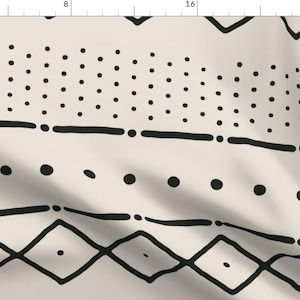 Mudcloth Fabric - Mudcloth In Black On Bone By Domesticate - Mud cloth African Cotton & Upholstery Fabric By The Yard With Spoonflower