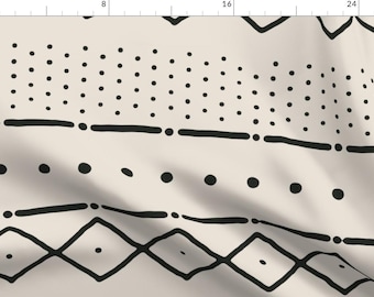 Mudcloth Fabric - Mudcloth In Black On Bone By Domesticate - Mud cloth African Cotton & Upholstery Fabric By The Yard With Spoonflower