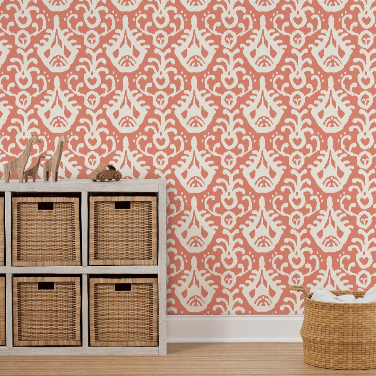 Ikat Wallpaper Coral Ikat by Domesticate Modern Home - Etsy