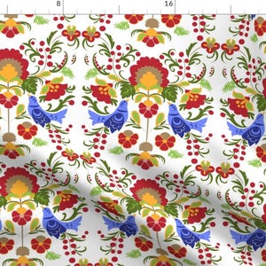 Folk Damask Fabric - Matriochka Ornament By Vannina - Russian Folk Art Traditional Decor Rainbow Cotton Fabric By The Yard With Spoonflower