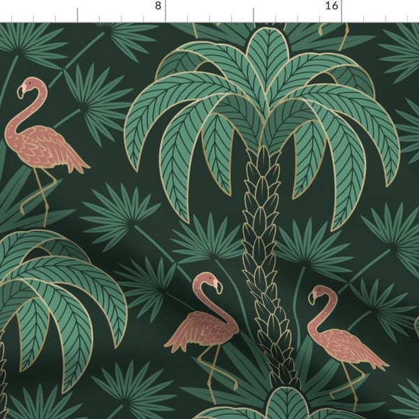 Tropical Art Deco Apparel Fabric - Palm Trees And Flamingo by hannahshields - Flamingo Tropical Moody Flora Clothing Fabric by Spoonflower