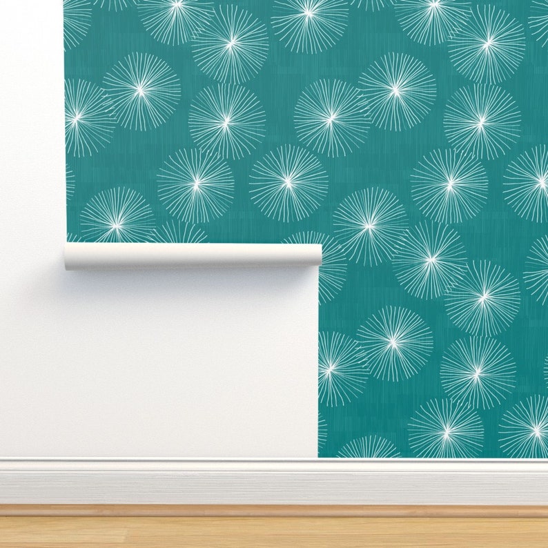 Mid Century Modern Wallpaper Dandelions Teal by Friztin Etsy