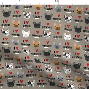Frenchie Fabric - Frenchie Dog Fabric - I Love French Bulldogs Medium Brown By Petfriendly - Cotton Fabric By The Yard With Spoonflower