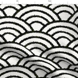 Rice And Nori Fabric - Sushi Waves by analinea -  Black White Japan Japanese Wave Geometric Monochrome Fabric by the Yard by Spoonflower