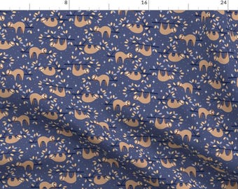 Sleepy Sloth Hanging Branches Leaves Fabric - Sleepy Sloths - Small By Heleenvanbuul - Sloth Cotton Fabric By The Yard With Spoonflower