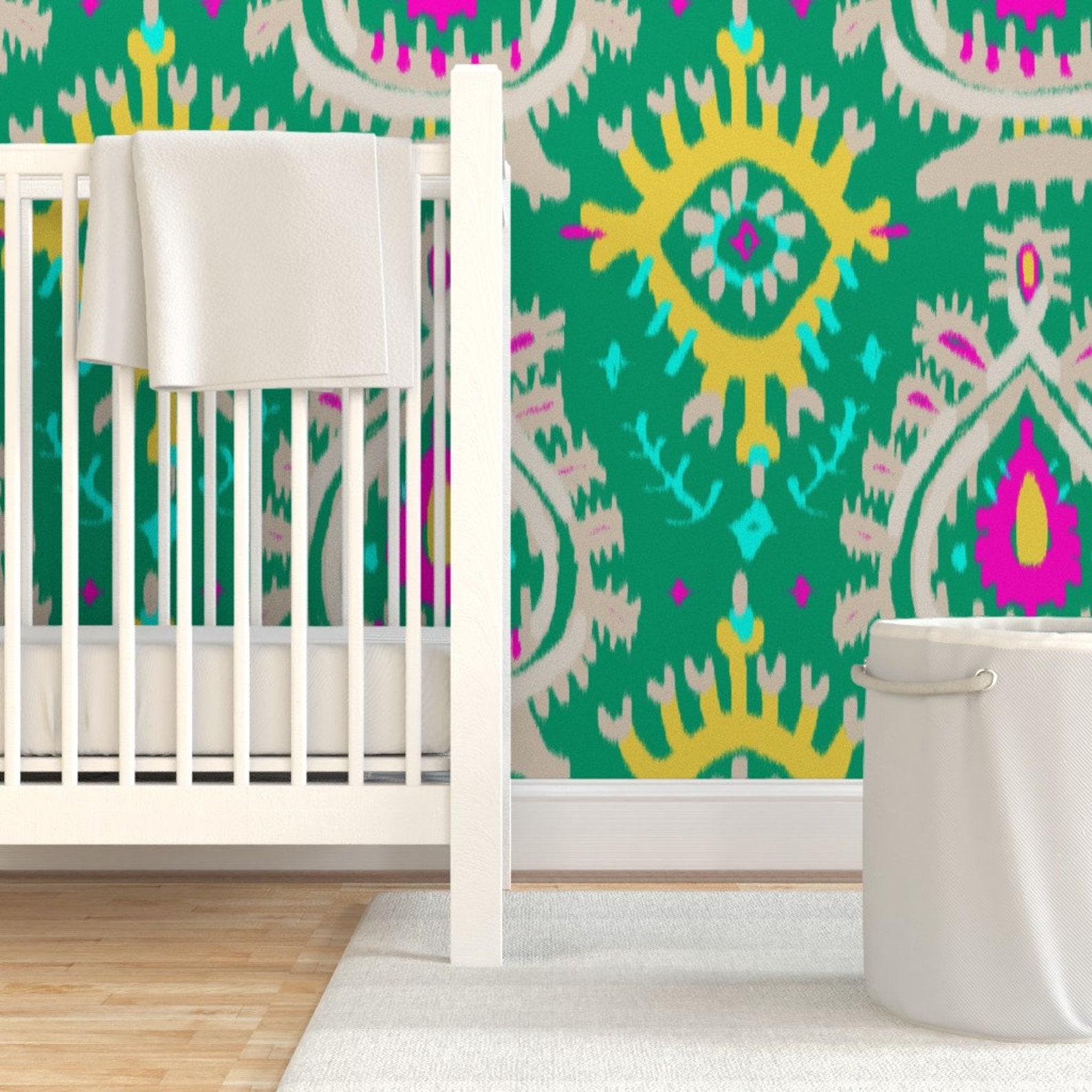 Green Wallpaper Emerald Ikat by Domesticate Custom Printed Etsy
