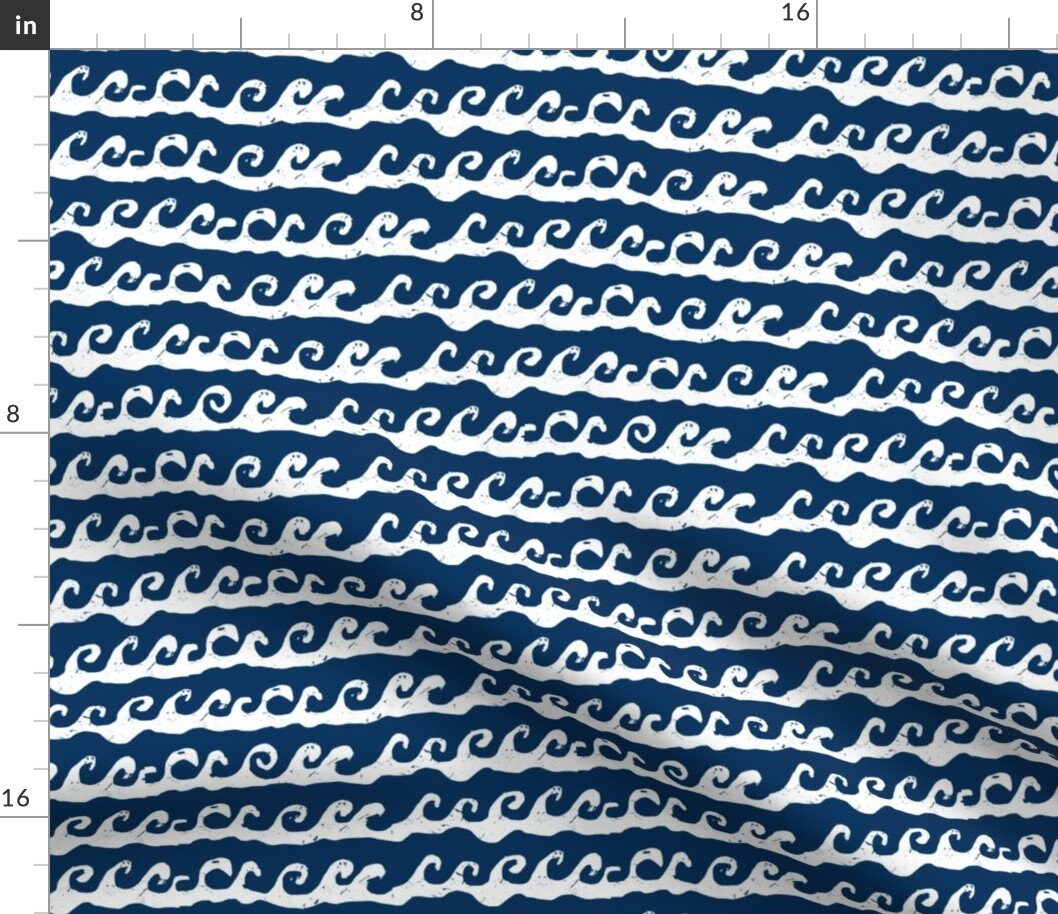 Waves Fabric Waves Summer Ocean Nautical Nursery Kids White Etsy