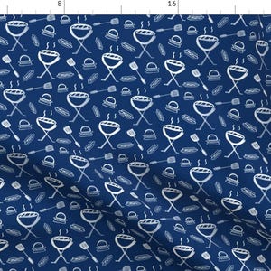 4th Of July Grilling Out Fabric - Blue Grilling Out By Montgomeryfest - Independence Day Cookout Cotton Fabric By The Yard With Spoonflower