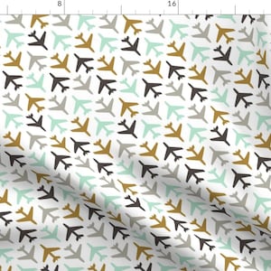 Abstract Airplanes Fabric - Airplanes Gray Mint Gold By Googoodoll - Planes Nursery Decor Cotton Fabric By The Yard With Spoonflower