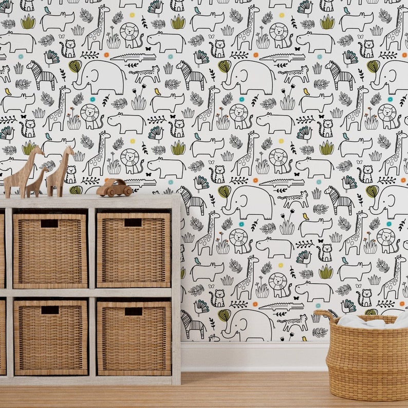 Jungle Animals Wallpaper Coloring Book Zoo by Lellobird - Etsy