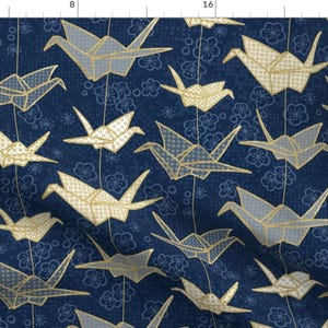 Origami Fabric - Sadako&#39;s Good Luck Cranes By Marketa Stengl - Origami Japanese Art Navy Cotton Fabric By The Yard With Spoonflower