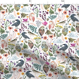 Birds And Flowers Fabric - Lucid Dreams Miss Mystic Medium By Zoe Ingram - Bird Owl Flower Floral Cotton Fabric By The Yard With Spoonflower
