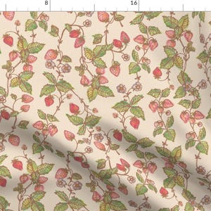 Strawberry Fabric - Strawberry Summer by beholden - Watercolor Botanical Cottagecore Shabby Chic Garden Fabric by the Yard by Spoonflower