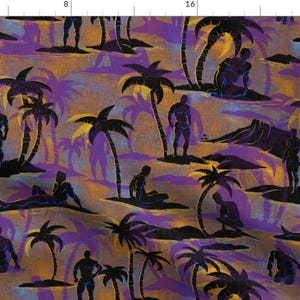Beach Men Fabric - Sunrise In Paradise By Thecalvarium- Men Man Surfer Hunk Tropical Beach Hawaii Cotton Fabric By The Yard With Spoonflower