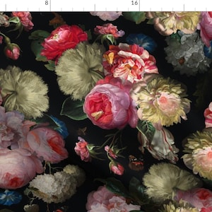 Moody Fabric - Flemish Night Roses by utart -  Floral Roses Rococo Gothic Moody Floral Peony Botanical Fabric by the Yard by Spoonflower