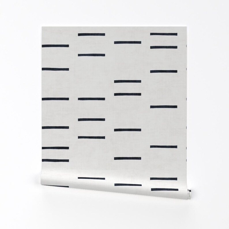 Minimal Wallpaper - Denim Line Mudcloth Rotated By Holli Zollinger - Custom Printed Removable Self Adhesive Wallpaper Roll by Spoonflower image 2