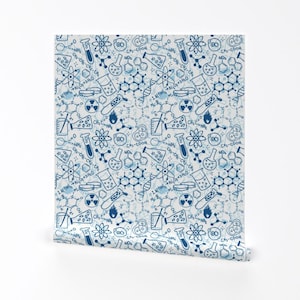 Chemistry Wallpaper - Chemistry By Sandityche - Chemistry Blue White Custom Printed Removable Self Adhesive Wallpaper Roll by Spoonflower