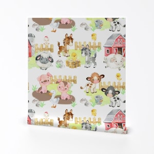 Farm Animals Removable Peel and Stick Wallpaper - Baby Animals Barnyard Watercolor - Wall Art Wall Decor - Watercolor Farm by decamp_studios