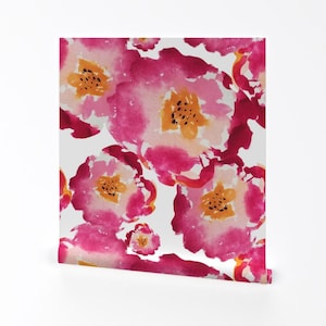Fuchsia Floral Wallpaper - Watercolor Flowers Vector By Wxstudio - Custom Printed Removable Self Adhesive Wallpaper Roll by Spoonflower