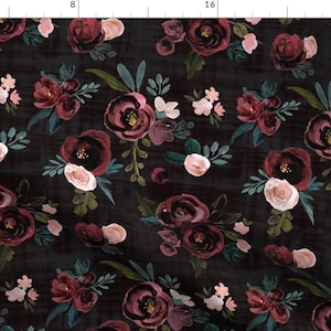 Floral Fabric - Madison Floral By Crystal Walen - Floral Black Burgundy Pink Green Nursery Decor Cotton Fabric By The Yard With Spoonflower
