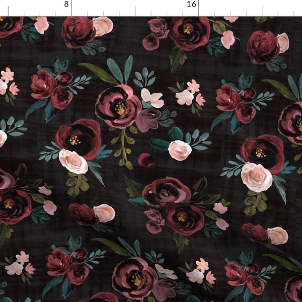 Floral Fabric - Madison Floral By Crystal Walen - Floral Black Burgundy Pink Green Nursery Decor Cotton Fabric By The Yard With Spoonflower