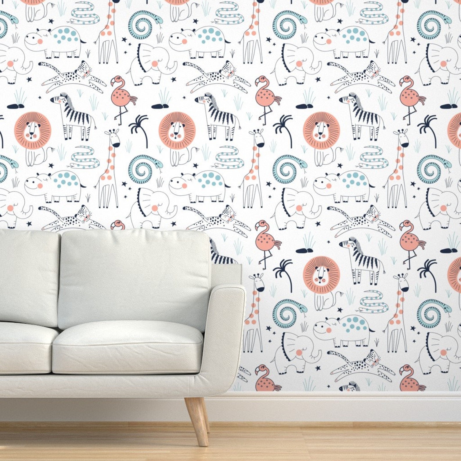Nursery Safari Wallpaper Safari Animals Juvenile by - Etsy