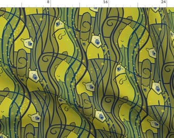 Bears Fabric - Aurora Bear-Ealis By Lily Studio - Green Brown Bears Nursery Woodland Wildlife Cotton Fabric By The Yard With Spoonflower