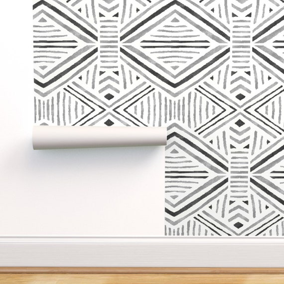 Removable Water-Activated Wallpaper Line Geometric Geo Black White Removable Water-Activated Wallpaper Line Geometric Geo Black White
