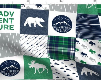 Happy Camper Fabric - The Happy Camper Wholecloth Navy And Green By Littlearrowdesign - Woodland Cotton Fabric By The Yard With Spoonflower