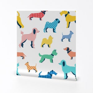 Dog Wallpaper - Patterned Dogs - Vibrant Big By Ewa Brzozowska - Dog Custom Printed Removable Self Adhesive Wallpaper Roll by Spoonflower