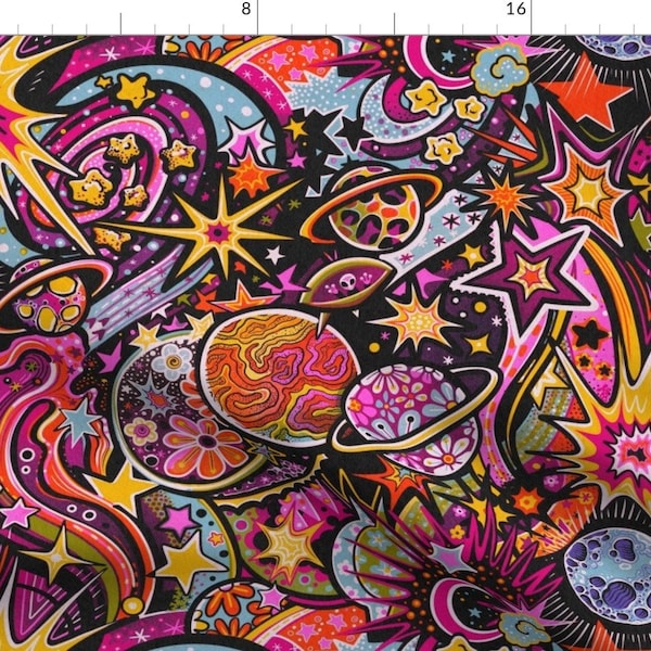 Galaxy Fabric - Galaxy Gamalight by dacha_dreamland - Psychedelic Groovy Trippy Planets Stars Moon Nebula  Fabric by the Yard by Spoonflower