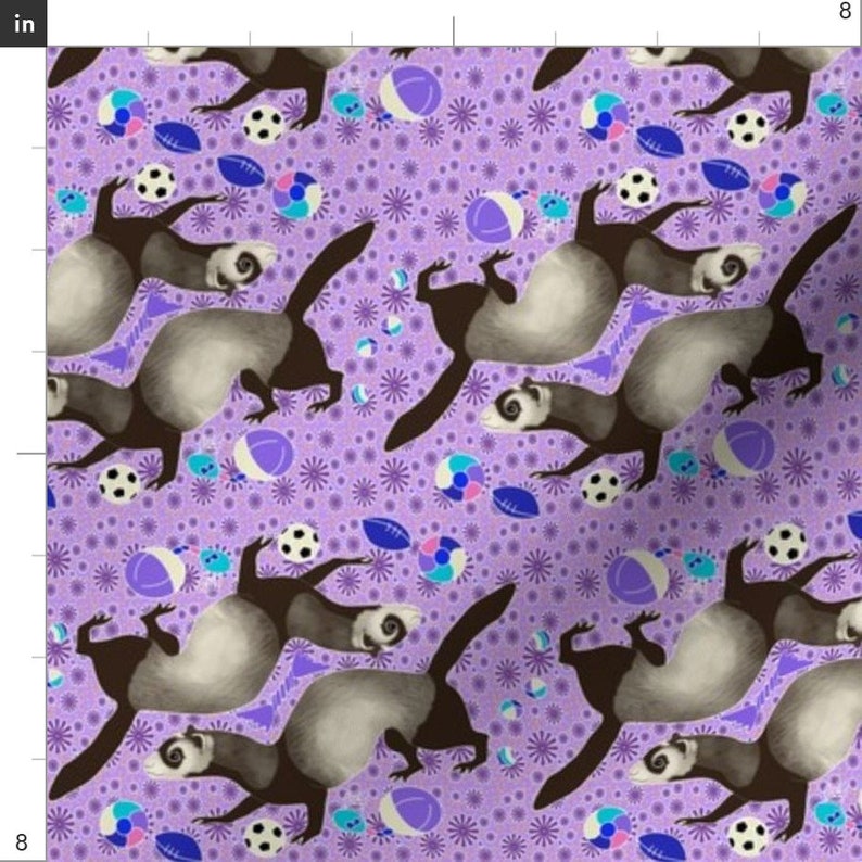 Ferret Fabric Ferret With Toys on Purple by Eclectic House Etsy
