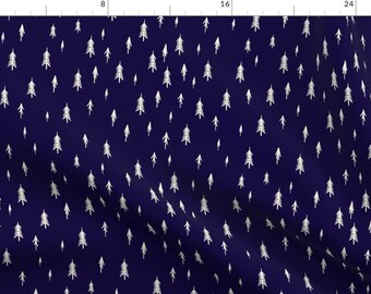 Blue Evergreen Trees Doodle Fabric - Night Forest Navy By Mishazadeh - Evergreen Trees Forest Cotton Fabric By The Yard With Spoonflower