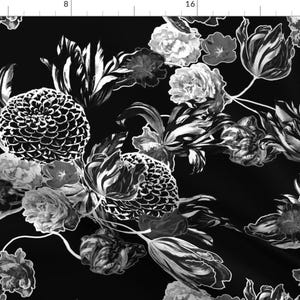Floral Fabric - Modern Floral Black And White By Peacoquettedesigns- Vintage Home Decor Uphlstery Cotton Fabric By The Yard With Spoonflower