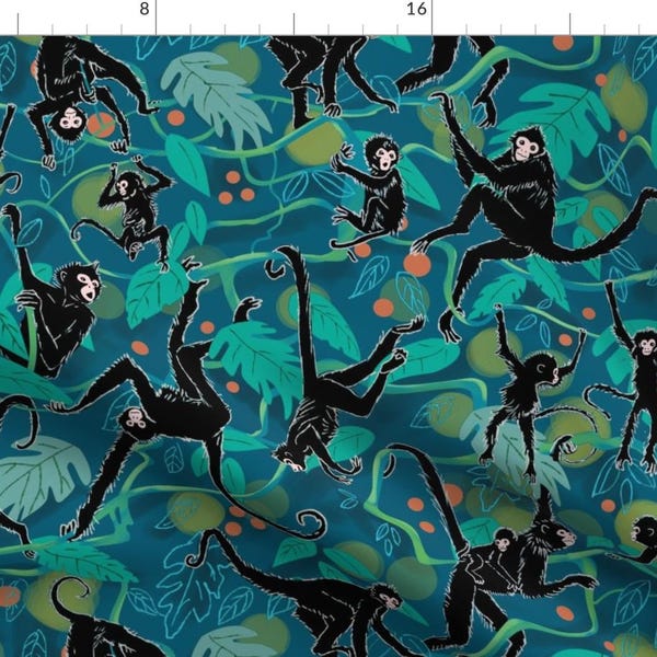 Blue Monkey Fabric - Spider Monkey By Vinpauld - Jungle Monkey Nursery Decor Cotton Fabric By The Yard With Spoonflower