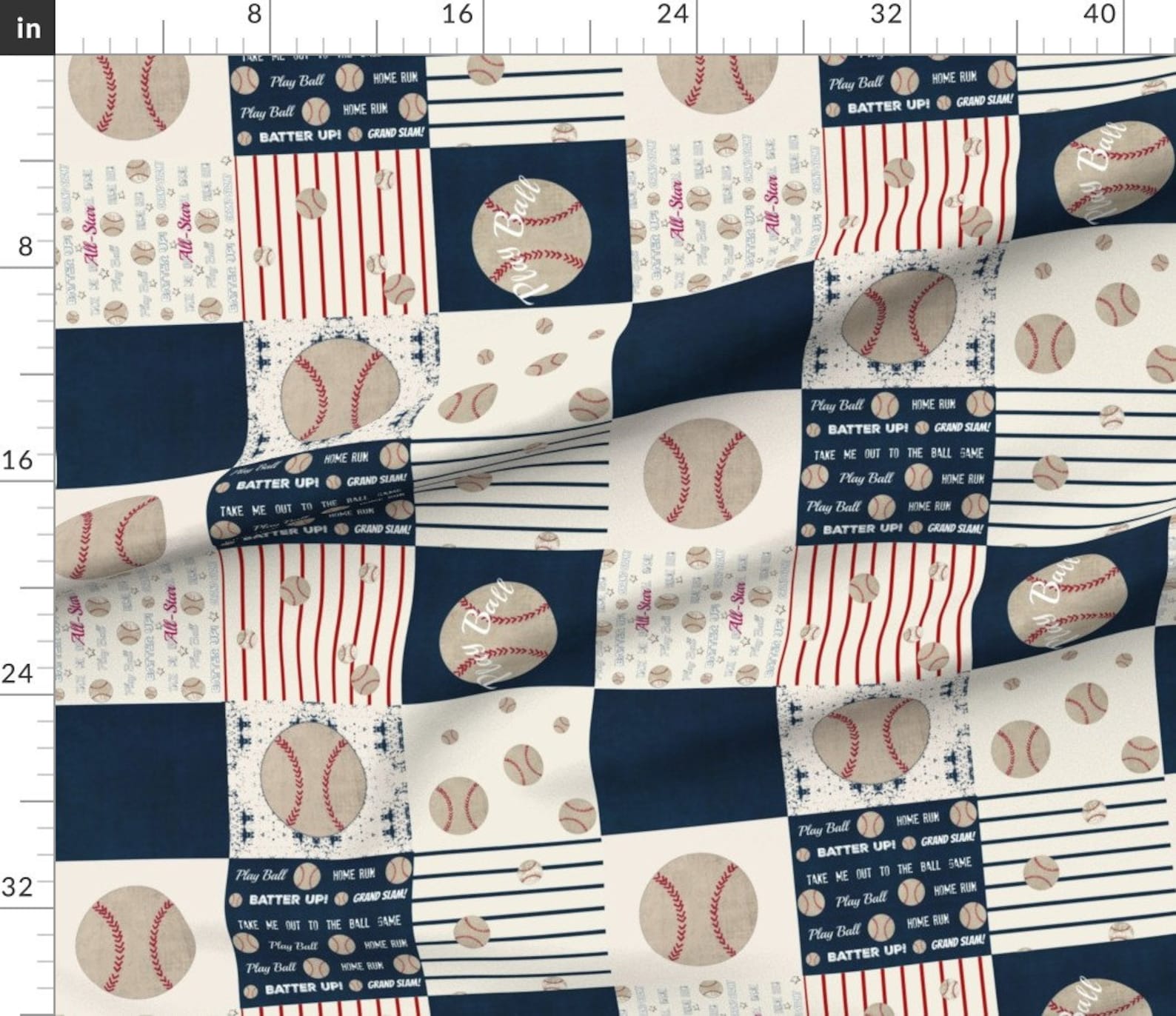 Baseball Cheater Quilt Fabric Baseball Quilt 21 Wholecloth Etsy