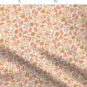 Valentine Floral Fabric - Penelope by indybloomdesign - Small Scale Cute Floral Feminine Ditsy Orange Pink Fabric by the Yard by Spoonflower