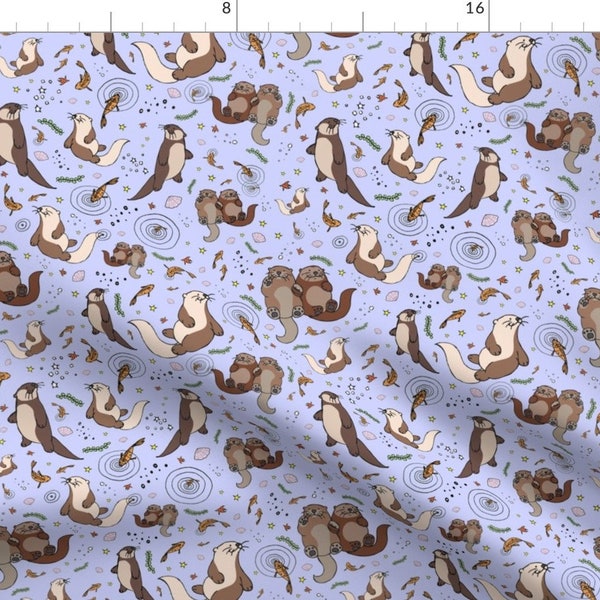 Otter Blue Fabric - Otters On Purple By Nemki - Otter Cute Blue Animals Cute Otter River Cotton Fabric By The Yard With Spoonflower