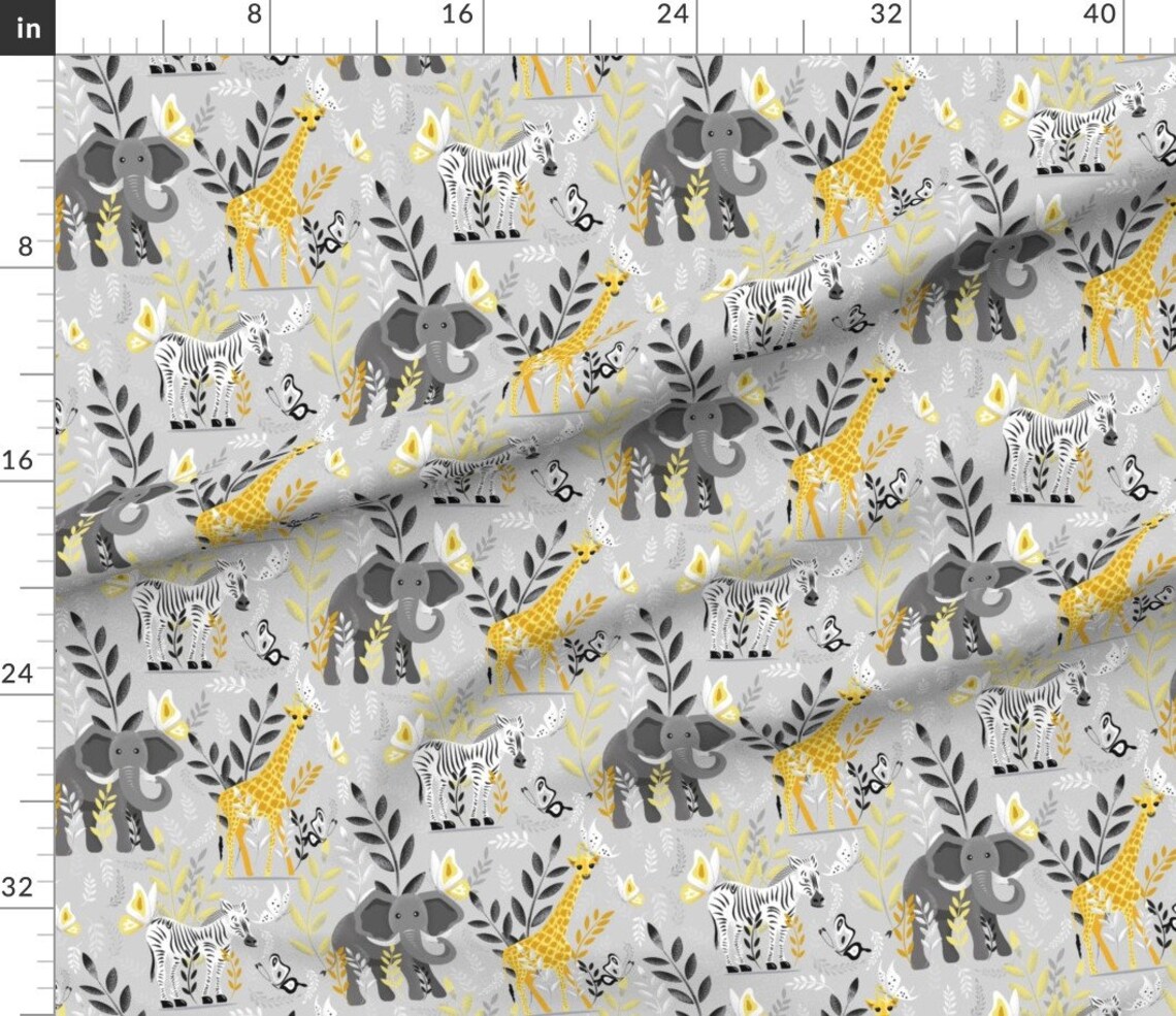 Nursery Fabric Safari by Lesunia Yellow Gray Kids Animals Etsy