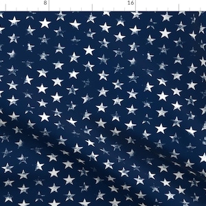 Distressed Stars Fabric - White Stars On Navy Blue Grunge Vintage By Sweeterthanhoney - American Cotton Fabric By The Yard With Spoonflower
