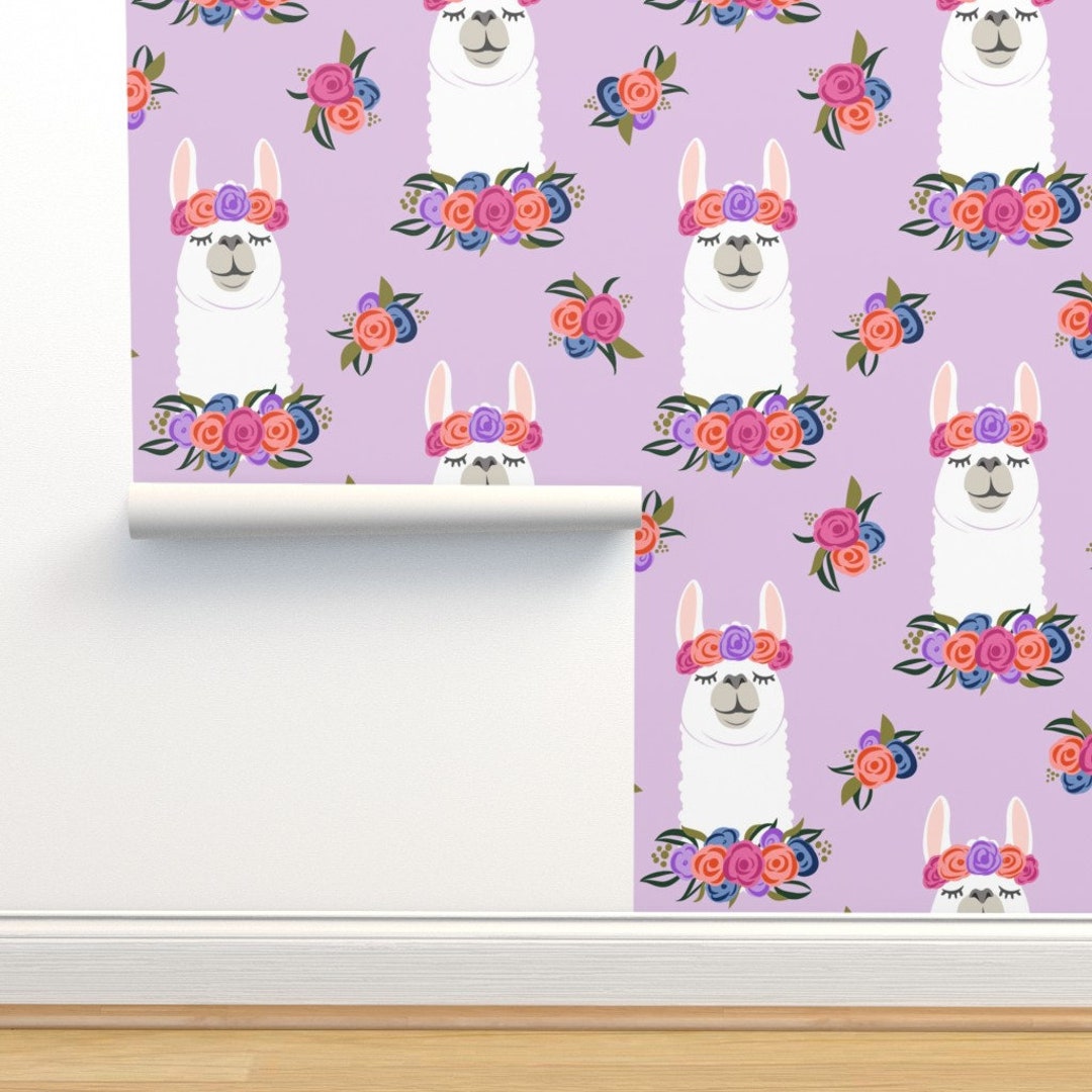 Llama Wallpaper Floral Llama Vintage Purple by - Etsy