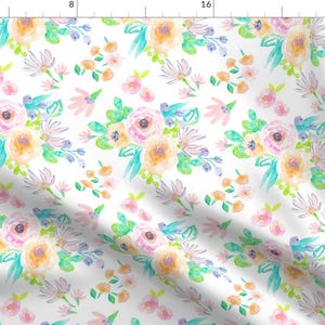 Floral Fabric - Flamingo Summer Florals By Indybloomdesign- Summer Watercolor Pastel Floral Decor Cotton Fabric By The Yard With Spoonflower Bild 1
