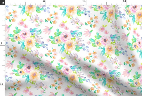 Floral Fabric - Flamingo Summer Florals By Indybloomdesign- Summer Watercolor Pastel Floral Decor Cotton Fabric By The Yard With Spoonflower