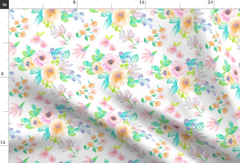 Floral Fabric - Flamingo Summer Florals By Indybloomdesign- Summer Watercolor Pastel Floral Decor Cotton Fabric By The Yard With Spoonflower Bild 1