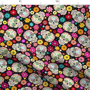 Day Of The Dead Fabric - Colorful Sugar Skulls By Creativetaylor - Black Pink Mexican Holiday Cotton Fabric By The Yard With Spoonflower