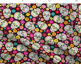 Day Of The Dead Fabric - Colorful Sugar Skulls By Creativetaylor - Black Pink Mexican Holiday Cotton Fabric By The Yard With Spoonflower